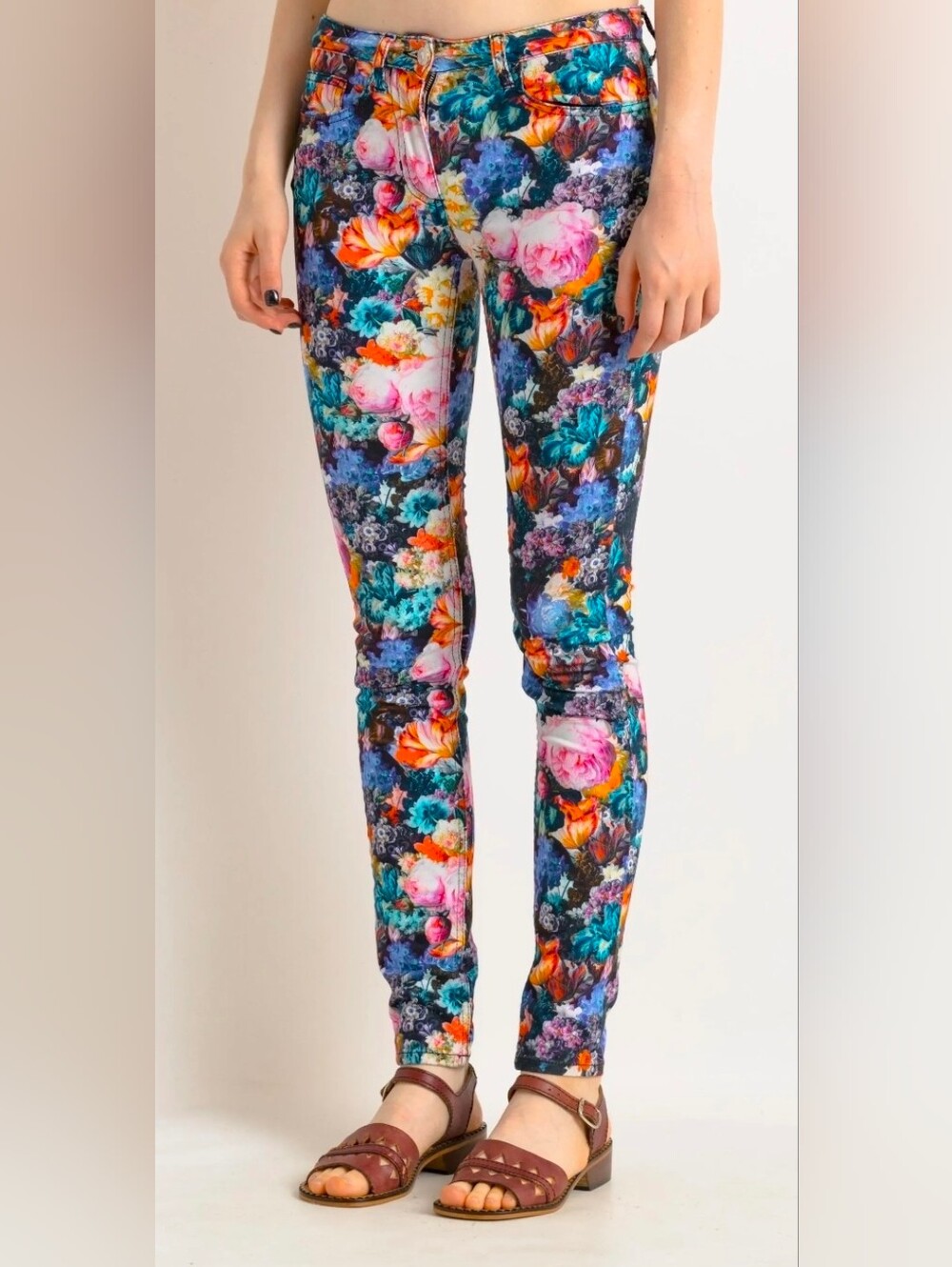Sandro ($375) Paris Floral Jeans Size 34 Euro Y2K Millenial Skinny